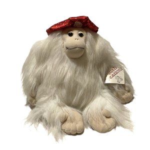 Vintage Plush Creations Inc White Long Hair Red Hat Orangutan Monkey Ape Plush